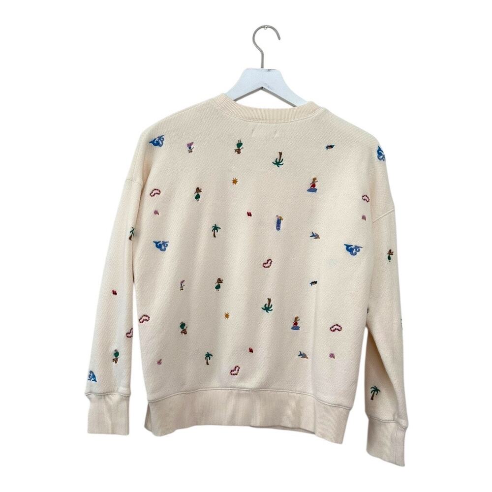 Madewell Embroidered Beach Scene Cream Cotton Sweater Size Small - Picture 4 of 7